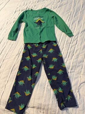 Carter's Green Top with Navy Dinosaur Print Pajama Set
